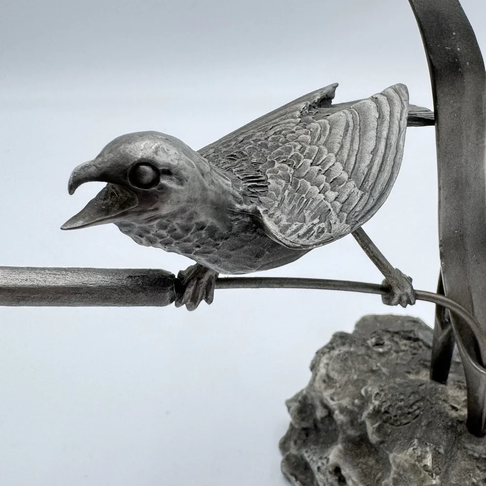 VTG Pewter Gilroy Roberts Red-Winged Blackbirds Sculpture 1978 Franklin Mint 7